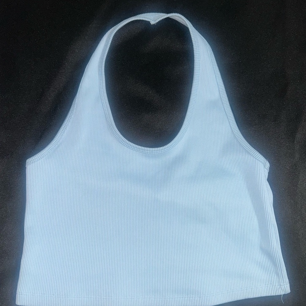 Divided Light Blue Ribbed Halter Top